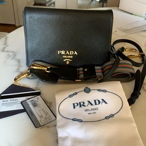 Prada vitello flap bag black 2 straps
